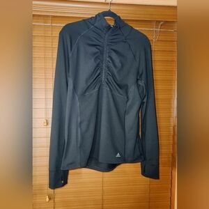 🖤Adidas Black Ruched Long Sleeve Top Pull Over Zipper Top Size Large